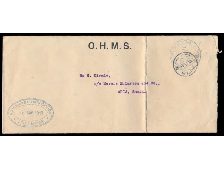 Neuseeländische Besetzung:  Dienstbriefumschlag "O.H.M.S." (Format 22,8 x 10.3 cm), Absenderstempel "Administrator´s Office A