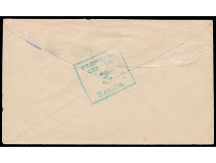 Brief mit Stempel  Apia  25.3.18 an Hermann Kirmis im  Savalalo Internment Camp,  vorder- und rückseitig grüner Zensurstempel