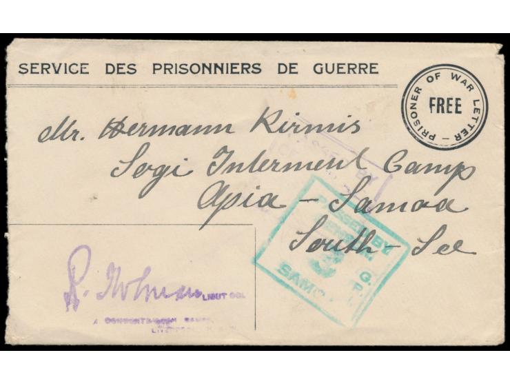 Kriegsgefangenen-Vordruckumschlag auf dem  G.C.C. Bourke N.S.W.,  Absender "Miss A. Wehlau (vermutlich von den Fiji-Inseln na