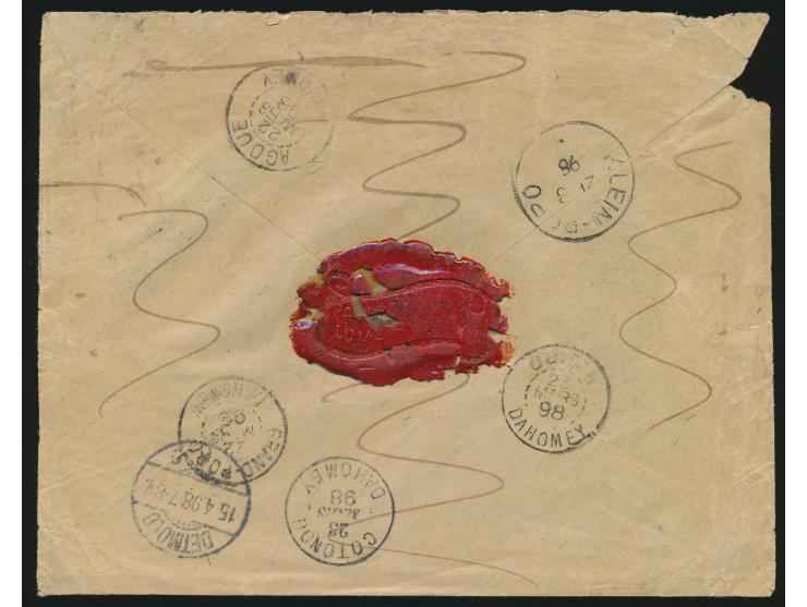 2 x 20 Pf. auf Umschlag der Bremer Factorei, frankiert für die 2. Gewichtsstufe, Stempel Lome 21.8.98, via Cotonou - Marseill