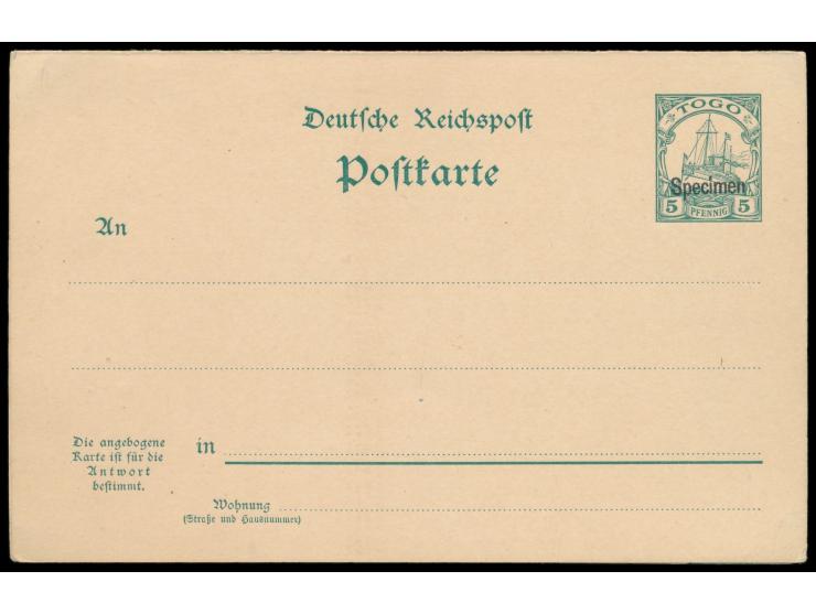 Ganzsachen-Doppelkarte 5 Pf. mit  Aufdruck "Specimen",  MiPr. 250 , signiert Dr, Steuer VÖB
