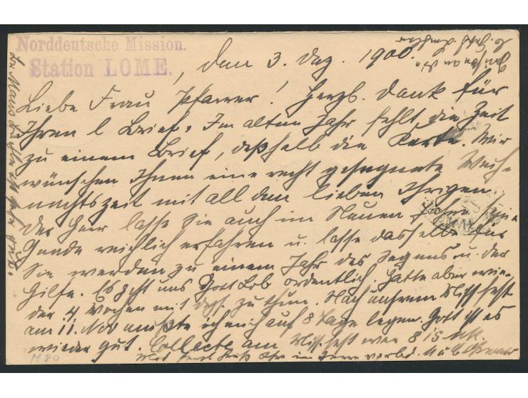 Ganzsachen-Frageteil mit Stempel  Lome  3.12.00 nach Kornwestheim, vorderseitig ovaler Absenderstempel und rückseitig L2  Nor