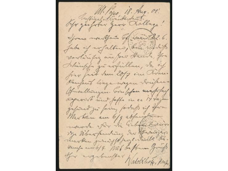 Ganzsache 5 Pf. mit Zusatzfrankatur 5 Pf. als Auslandskarte in die Schweiz, Stempel  Klein-Popo  19.8.01, befördert über Daho