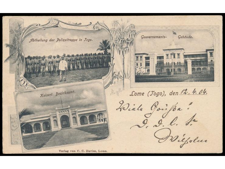 Dreibild-Ansichtskarte  Lome - Kaiserl. Bezirksamt / Abtheilung der Polizeitruppe / Gouvernements-Gebäude,  Verlag von C. C. 