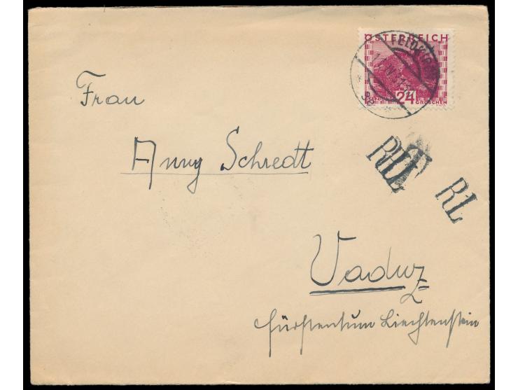 Einzelfrankatur 24 g Landschaft auf Brief mit Stempel  Feldkirch  11.4.31  nach Vaduz / Liechtenstein,  Nebenstempel  "RL"  f