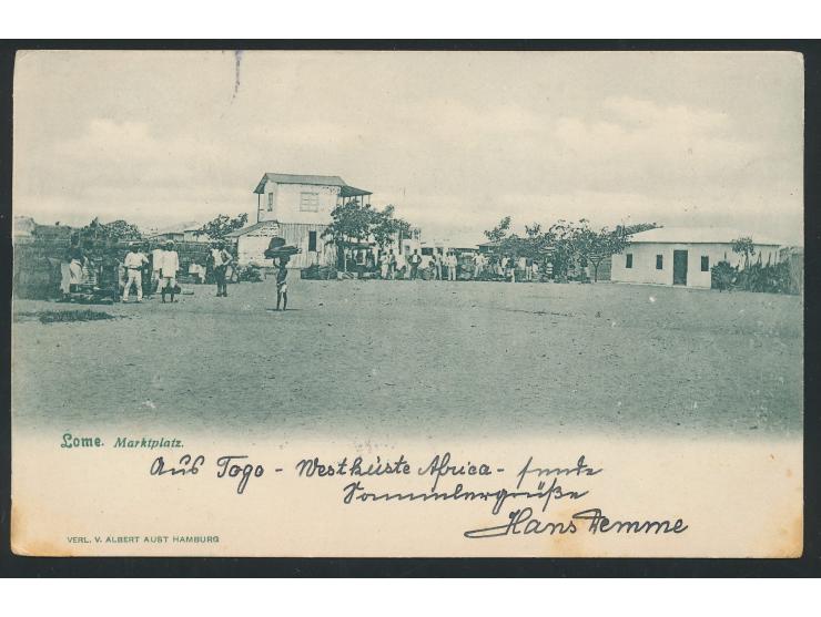 Ansichtskarte  Lome - Marktplatz,  Verlag v. Albert Aust Hamburg, Frankatur 5 Pf., Stempel  Lome  12.3.06, Ankunftstempel Bet