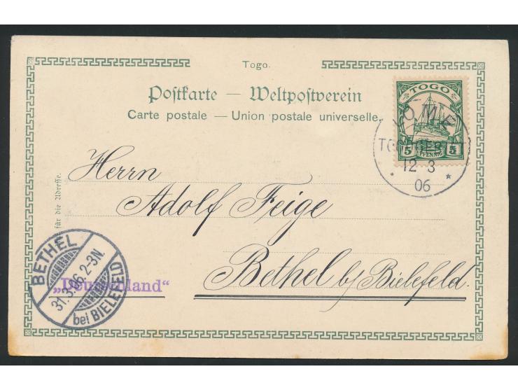 Ansichtskarte  Lome - Marktplatz,  Verlag v. Albert Aust Hamburg, Frankatur 5 Pf., Stempel  Lome  12.3.06, Ankunftstempel Bet