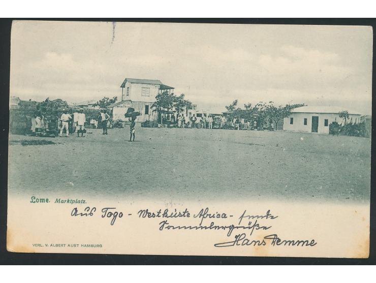 Ansichtskarte  Lome - Marktplatz,  Verlag v. Albert Aust Hamburg, Frankatur 5 Pf., Stempel  Lome  12.3.06, Ankunftstempel Bet