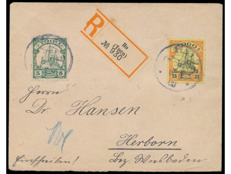 Stempel  Ho  6.6.08 auf portorichtigem  Einschreibbrief  mit 5 Pf. und 25 Pf. nach Herborn, Ankunftstempel 30.6.08
Stichwort: