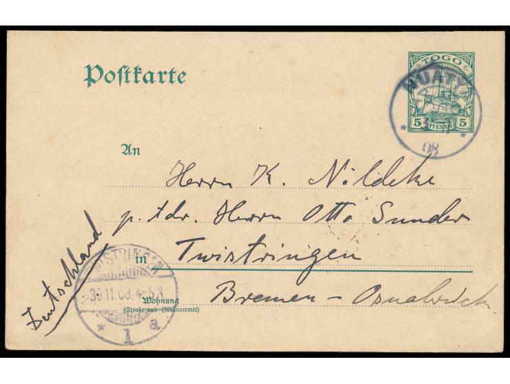 Stempel  Nuatyä  3.11.08 auf Ganzsache 5 Pf. nach Deutschland, Ankunftstempel Twistringen 30.11.08, Bedarf
Postleitzahl: 272
