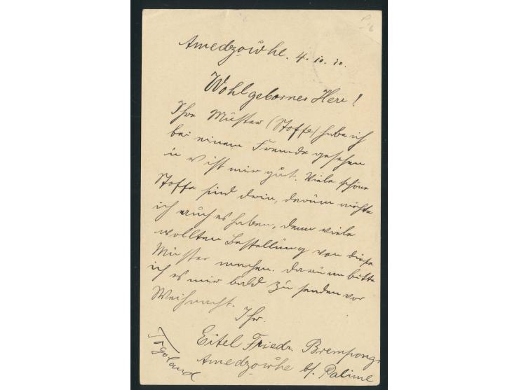 Ganzsache 5 Pf. mit Stempel &nbsp;Agome Palime &nbsp;8.10.10 nach Greiz, geschrieben in &nbsp;Amedzowhe &nbsp;von einem afrik