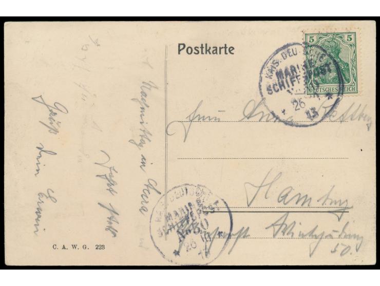 Stempel MSP No. 50 26.10.13, Ablösungstransport für S.M.S. Panther an Bord Dampfer Eleonore Woermann, laut Pohlmann / Kessing
