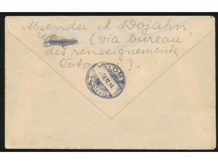 Brief aus dem  Kriegsgefangenenlager Gaya am Niger  nach Lome, handschriftlicher Lager-Zensurvermerk in rot, blaues Dienstsie