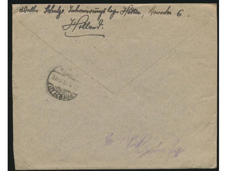 Niederlande  22 1/2 C. auf  Einschreibbrief  mit Stempel  Hattem-Interneeringsdepot  14.9.18 nach Deutschland, Blanko-R-Zette