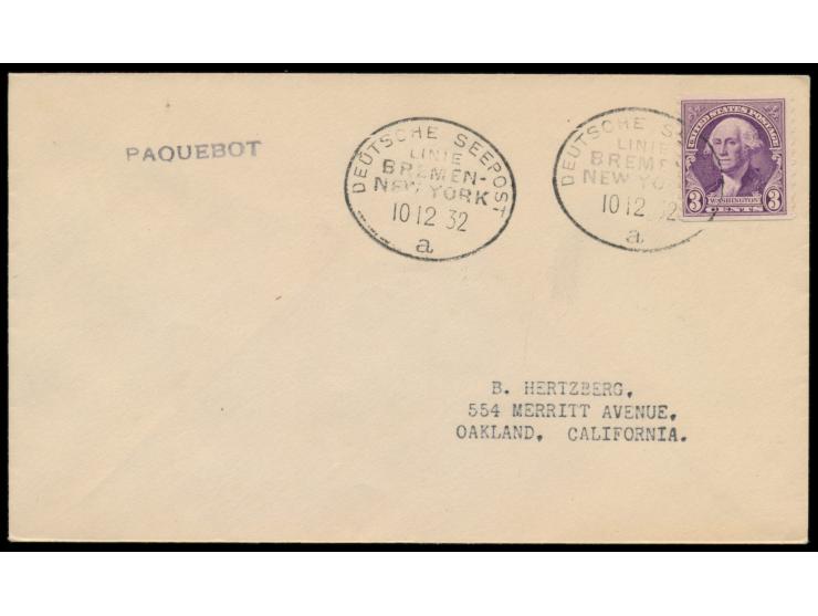 Linie Bremen - New York,  Lot von 5 Belegen, unterschiedliche Unterscheidungsbuchstaben: UB a (10.12.32 USA-Frankatur), b (14
