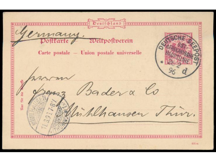 Ost-Afrikanische Hauptlinie  (7) Lot von 10 Belegen mit sauberen Abschlägen: UB b (14.1.99, 27.5.04 Feldpost), UB d (18.12.94