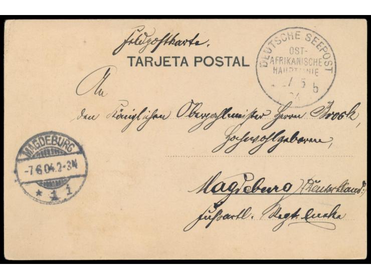 Ost-Afrikanische Hauptlinie  (7) Lot von 10 Belegen mit sauberen Abschlägen: UB b (14.1.99, 27.5.04 Feldpost), UB d (18.12.94