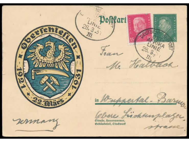 Linie Hamburg - Ostafrika,  Lot von 10 Belegen mit verschiedenen Seepoststempeln: Ovalstempel Deutsche Seepost  Ost-Afrika-Li