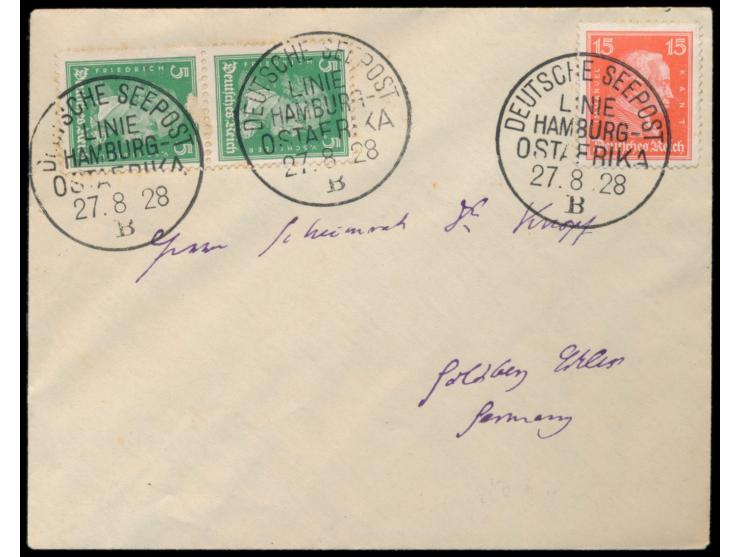 Linie Hamburg - Ostafrika,  Lot von 10 Belegen mit verschiedenen Seepoststempeln: Ovalstempel Deutsche Seepost  Ost-Afrika-Li