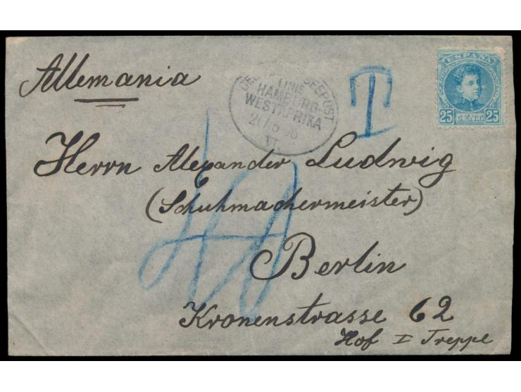 Linie Hamburg - Westafrika:  Lot von 11 Belegen mit sauberen Stempelabschlägen: I. (27.1.05), VI (26.6.06), XV. (4.6.00) XX. 