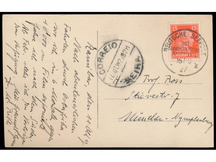 verschiedene  Afrika Linien,  Lot von 6 Belegen: alter Vorkriegsstempel Deutsche Seepost  Ost-Afrikanische Hauptlinie d  (27.