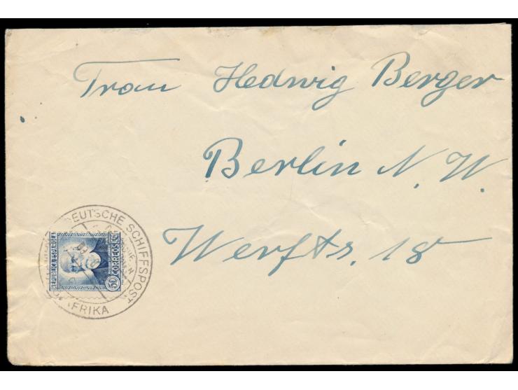 verschiedene  Afrika Linien,  Lot von 6 Belegen: alter Vorkriegsstempel Deutsche Seepost  Ost-Afrikanische Hauptlinie d  (27.