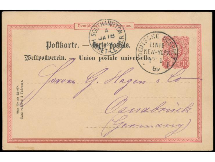 Stempel Deutsche Seepost  Linie New York i  17.1.89,  Dampfer Ems,  sehr frühes Stempeldatum (belegt ab 16.1.1889), vermutlic