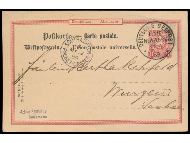 Stempel Deutsche Seepost  Linie New York a  22.5.89,  Dampfer Eider,  sehr frühes Stempeldatum (belegt ab 2.4.1889), auf Ganz