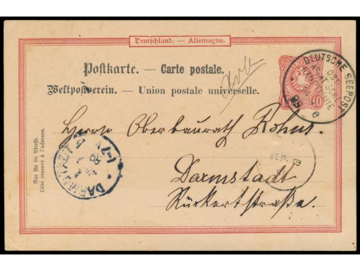 Stempel Deutsche Seepost &nbsp;Ost-Asiatische Hauptlinie e &nbsp;14.9.89, &nbsp;Dampfer Neckar, &nbsp;handschriftliche Aufgab