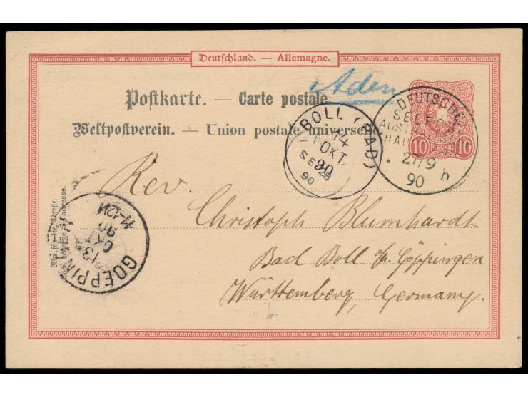 Stempel Deutsche Seepost  Australische Hauptlinie b  27.9.90,  Dampfer Habsburg,  zusätzlich handschriftlicher Aufgabe-Vermer