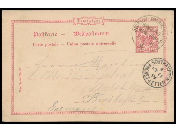 Stempel  Deutsch-Amerik. Seepost Hamburg - New York d  11.7.91, Dampfer Auguste Victoria, Stempel war nur 1891 für wenige Fah