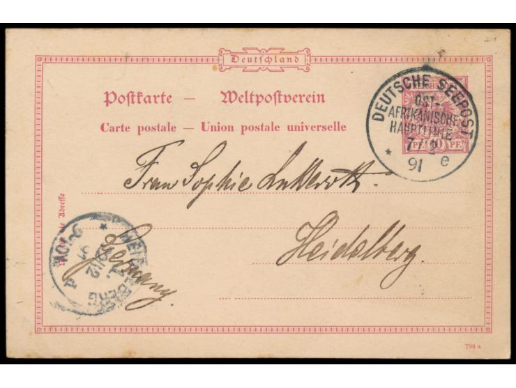 Stempel Deutsche Seepost  Ost-Afrikanische Hauptlinie * e  7.12.91,  Dampfer Admiral  auf der Fahrt nach Deutsch-Ostafrika in