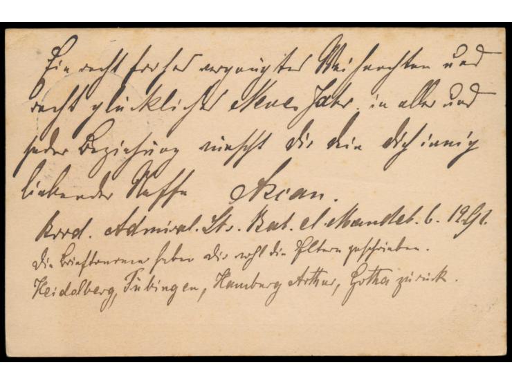 Stempel Deutsche Seepost  Ost-Afrikanische Hauptlinie * e  7.12.91,  Dampfer Admiral  auf der Fahrt nach Deutsch-Ostafrika in