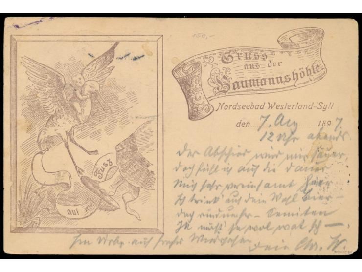 Ovalstempel  Hoyerschleuse - Munkmarsch Seepost No. 1  8.8.97 auf Ansichtskarten-Vorläufer "Gruss aus der Baumannshöhle, Nord