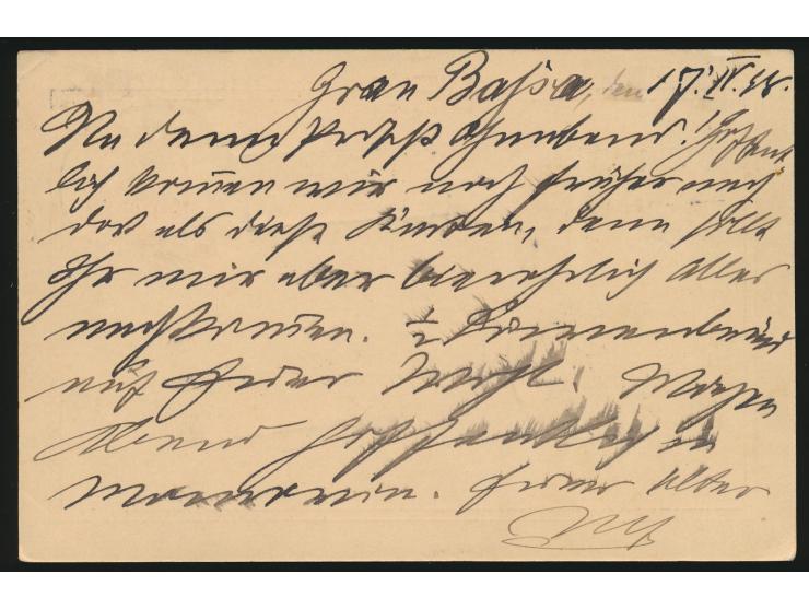 Stempel Deutsche Seepost  Linie Hamburg - Westafrika VIII.  14.4.98,  Dampfer Melita Bohlen,  auf besserer Dt. Reich-Ganzsach