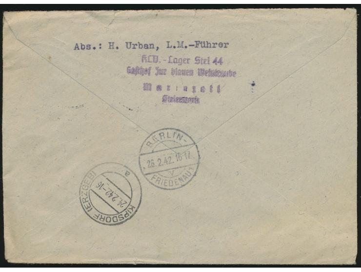 Dt. Reich 6 Pf. und 3 x 12 Pf. auf Einschreibbrief  Mariazell (Steierm.)  22.2.42 nach Waldenburg bei Kipsdorf und nachgesand