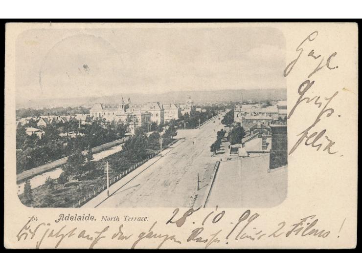 Stempel Deutsche Seepost  Australische Hauptlinie f  28.10.99,  Dampfer Prinzregent Luitpold  in Adelaide, Ansichtskarte Adel