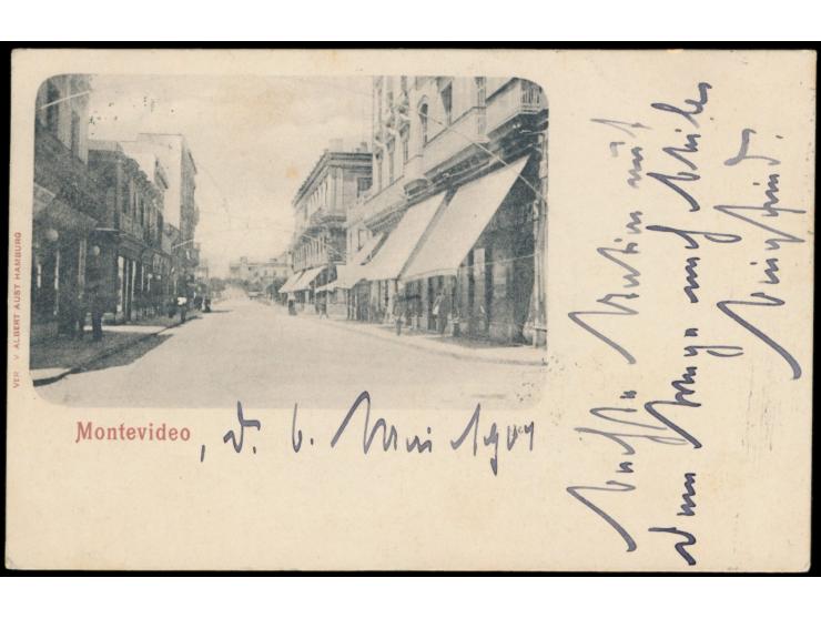 schwarzblauer Stempel Deutsche Seepost  Linie Hamburg - Südamerika XVI.  4.5.01,  Dampfer Cap Verde,  auf Ansichtskarte  Mont