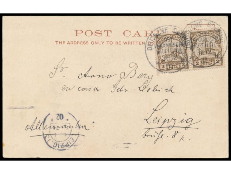 Stempel Deutsche Seepost  Ost-Afrikanische Hauptlinie k  31.12.01,  Dampfer König in Lissabon,  auf Ansichtskarte Cape Town m