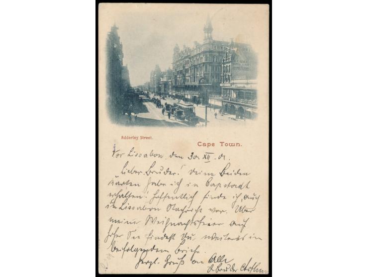 Stempel Deutsche Seepost  Ost-Afrikanische Hauptlinie k  31.12.01,  Dampfer König in Lissabon,  auf Ansichtskarte Cape Town m