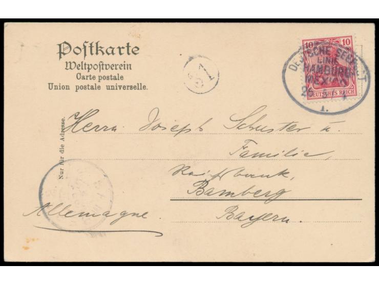 Stempel Deutsche Seepost  Linie Hamburg - Mexico I.  26.5.04   auf dekorativer Ansichtskarte Hamburg-Amerika-Linie mit Künstl