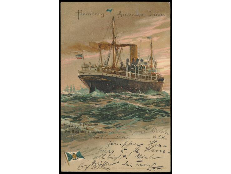 Stempel Deutsche Seepost  Linie Hamburg - Mexico I.  26.5.04   auf dekorativer Ansichtskarte Hamburg-Amerika-Linie mit Künstl