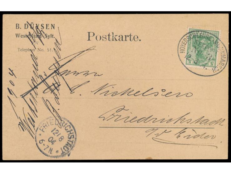 Ovalstempel  Hoyerschleuse - Munkmarsch Seepost No. 3  12.8.04 auf Firmenkarte aus  Westerland / Sylt  nach Friedrichstadt, F