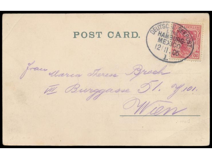 Stempel Deutsche Seepost  Linie Hamburg - Mexico I.  12.11.05, Dampfer Prinz August Wilhelm, Ansichtskarte Dover nach Wien, F