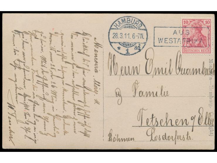 Foto-Ansichtskarte (Privataufnahme), geschrieben in  Monrovia  (Liberia) am 11.3.(1911), nach Tetschen in Böhmen, Frankatur D