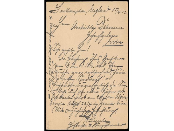 Stempel Deutsche Seepost  Australische Hauptlinie a  15.4.12 und seltener Bordstempel "Norddeutscher Lloyd Bremen /  D. Seydl