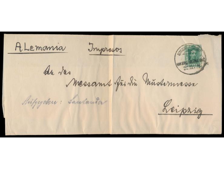 3 Belege mit aptiertem Segmentstempel  Deutsche Seepost ... Hamburg-Amerika Linie  22.12.25 (Streifband mit Spanien-Frankatur