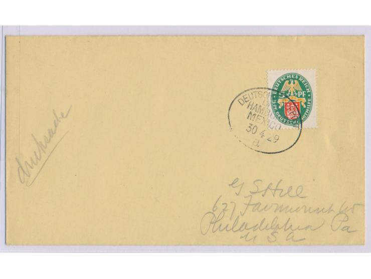 Stempel Deutsche Seepost  Linie Hamburg - Mexico a  30.4.29,  Dampfer Rio Panuco,  auf Drucksache mit Dt. Reich 5 Pf. Nothilf