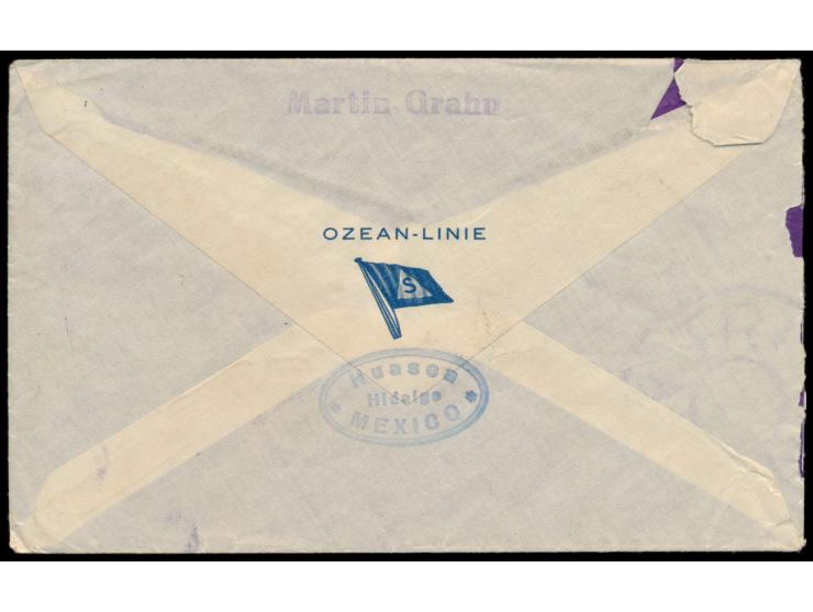 Ovalstempel Deutsche Seepost &nbsp;Linie Hamburg - Mexico a &nbsp;6.7.29, &nbsp;Dampfer Rio Panuco, &nbsp;Brief mit 25 Pf. Hi
