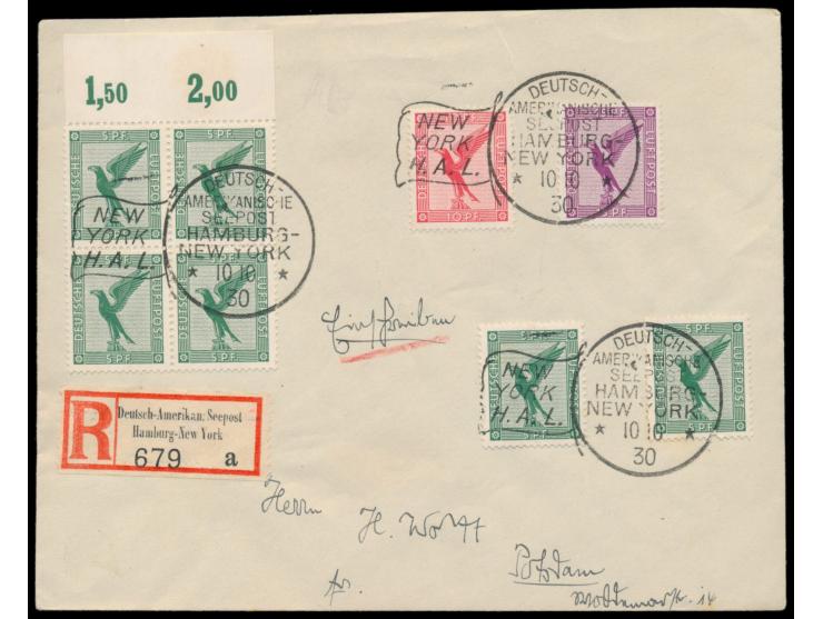 Flaggenstempel Deutsch-Amerikanische Seepost  Hamburg - New York /  (Dampfer)  New York H.A.L.  10.10.30, drei Abschläge auf 